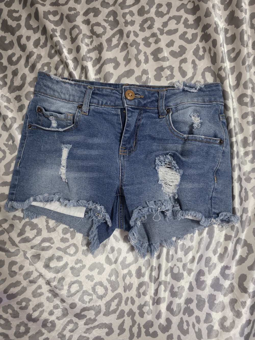 Adam Levine Collection Distressed Medium Blue Denim Cutoff Shorts